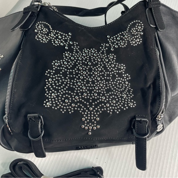Desigual ROTTERDAM BLONDIE Black Silver Faux Leather Hobo Bag Studded - Picture 8 of 16